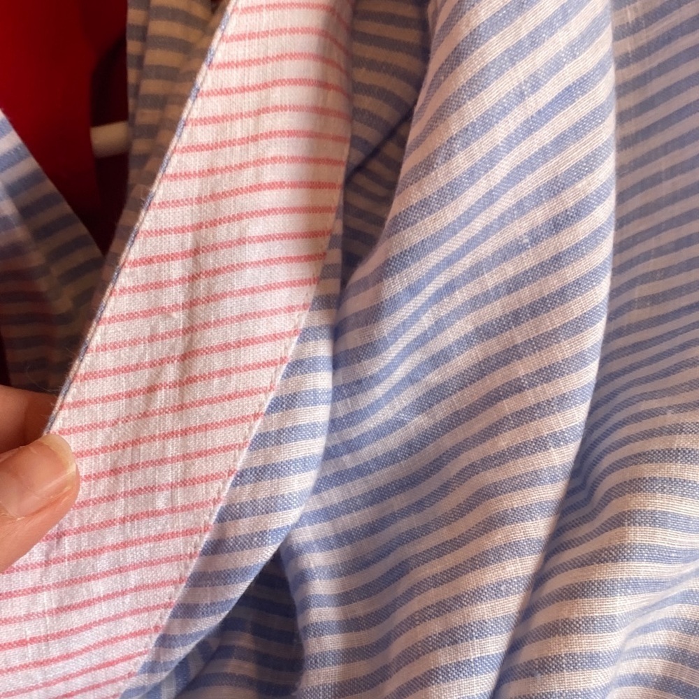 Vineyard Vines Feeder linen Blue and White Striped Wrap Blouse - Picture 8 of 9